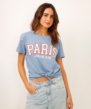 camiseta de algodão paris com amarração azul