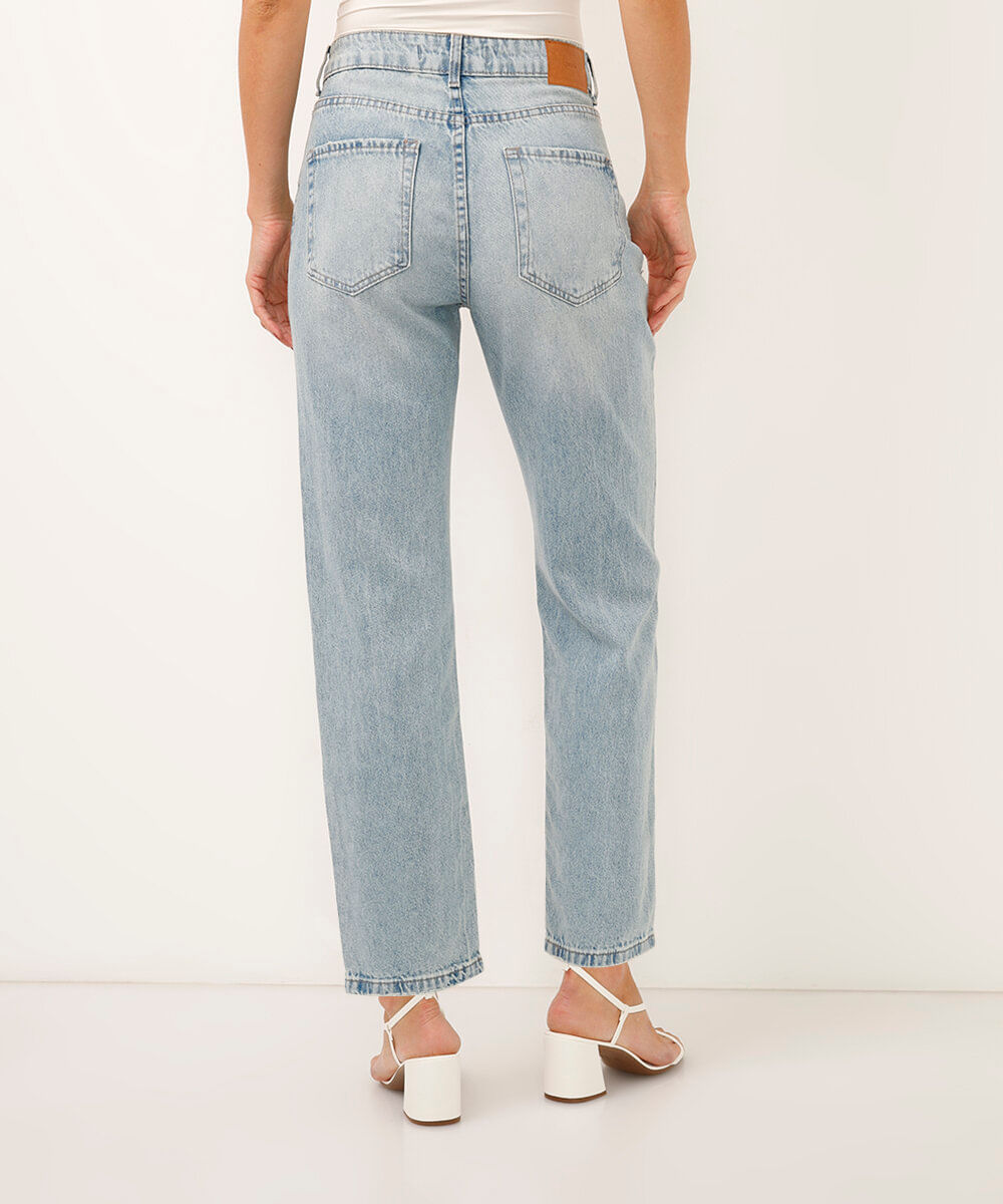 calça jeans reta cintura super alta azul claro