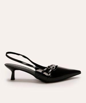 scarpin com fivelas salto fino baixo oneself preto