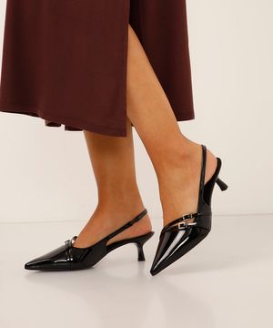 scarpin com fivelas salto fino baixo oneself preto