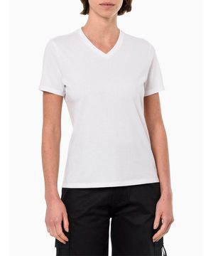 Camiseta Feminina Estampa Lateral Gola v Calvin Klein Jeans Branco