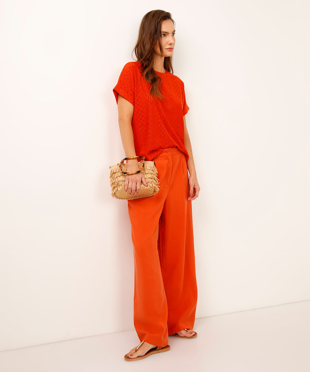 blusa de laise manga curta laranja