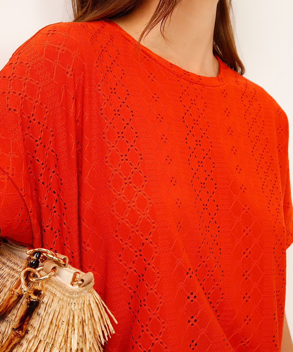 blusa de laise manga curta laranja