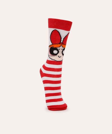meia cano longo florzinha as meninas super poderosas vermelho