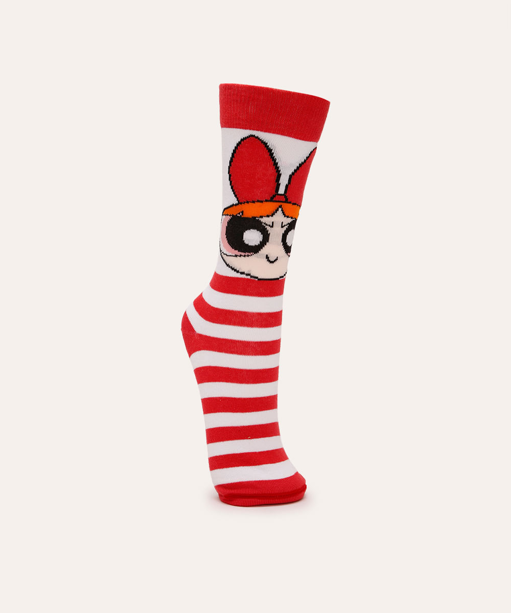 meia cano longo florzinha as meninas super poderosas vermelho