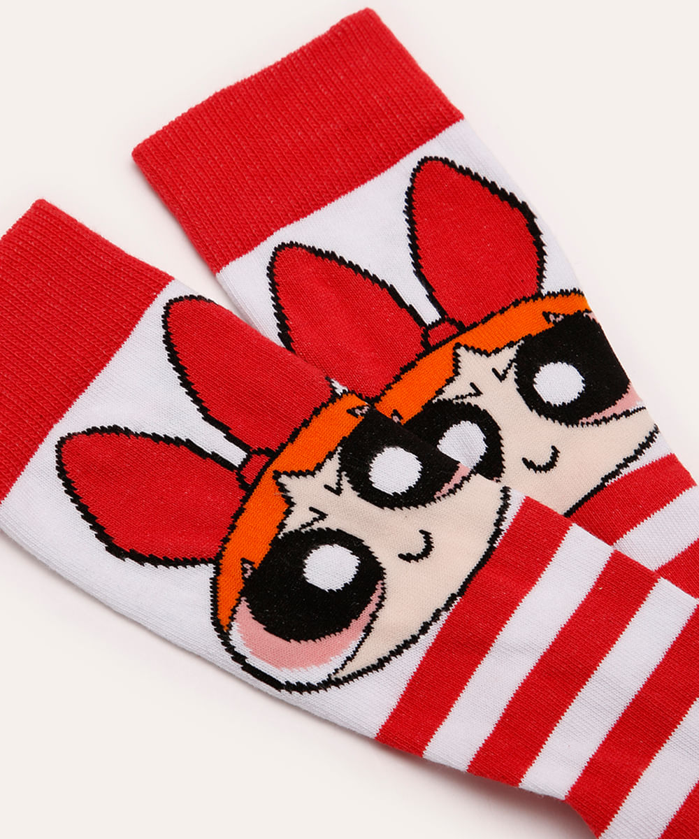 meia cano longo florzinha as meninas super poderosas vermelho