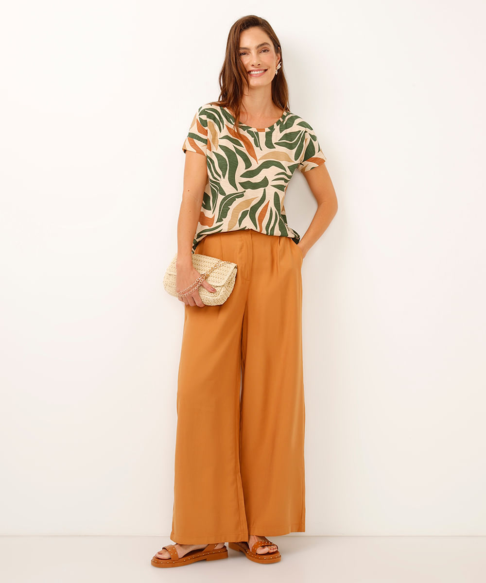blusa de algodão folhagem verde