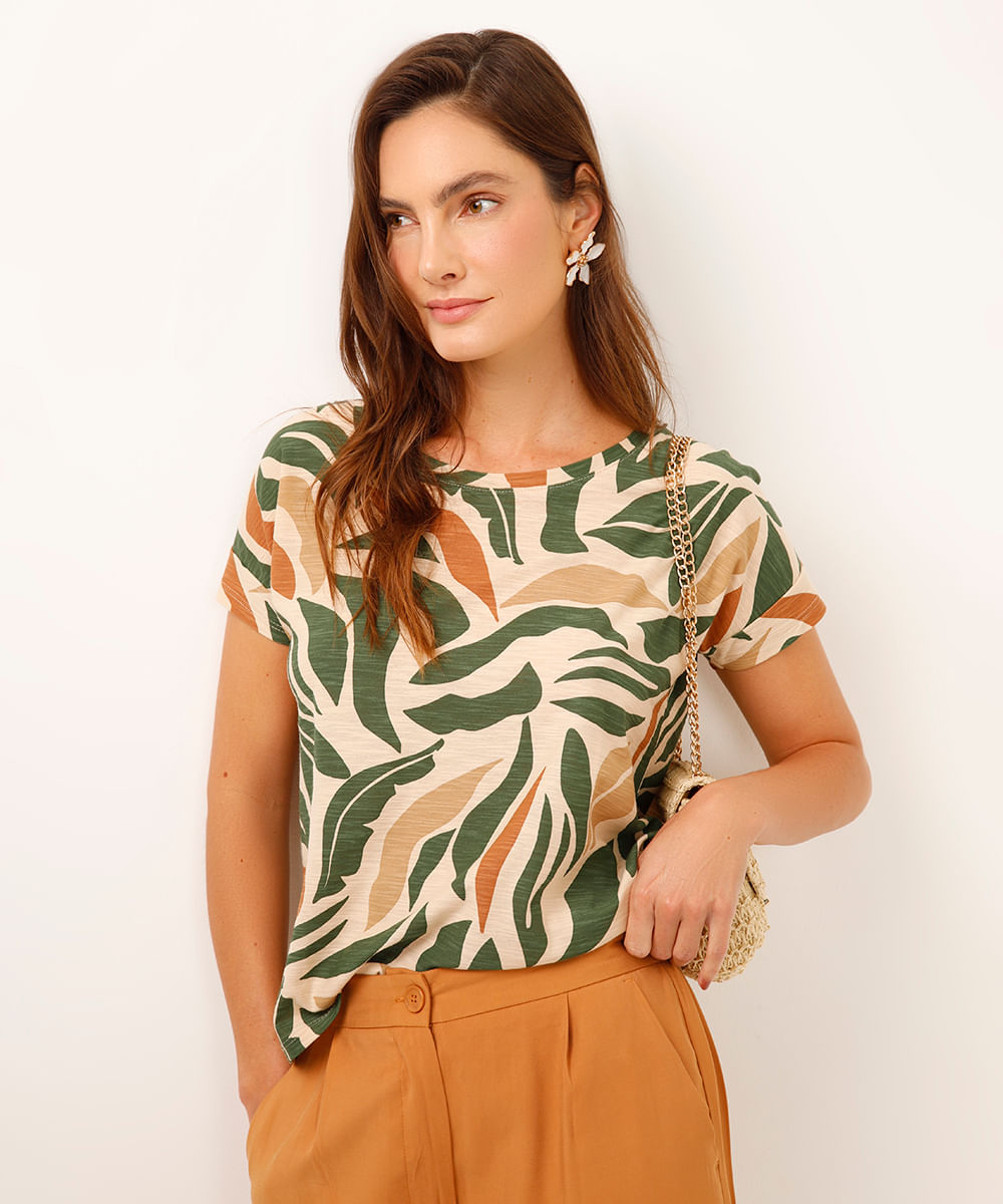 blusa de algodão folhagem verde