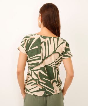 blusa de algodão folhagem manga curta verde