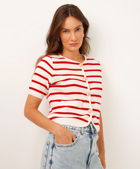 cardigan de tricot listrado vermelho
