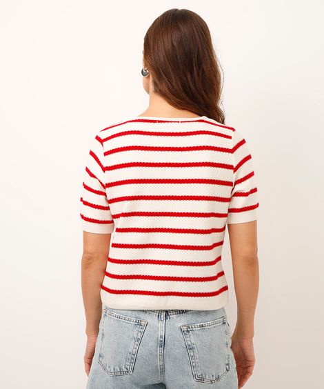 cardigan de tricot listrado vermelho