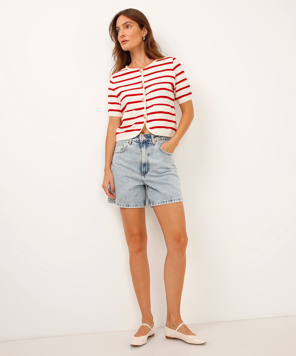 cardigan de tricot listrado vermelho