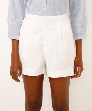 short alfaiataria de viscose cintura alta off white