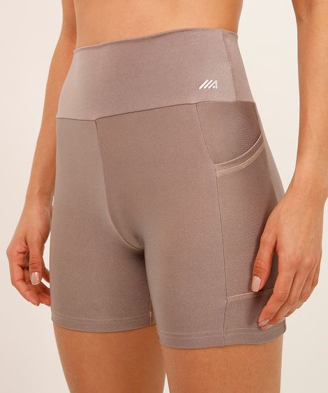 bermuda brilho com bolso cintura alta esportiva marrom