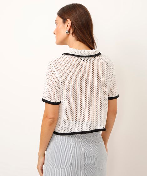 polo de tricot com laço bicolor off white