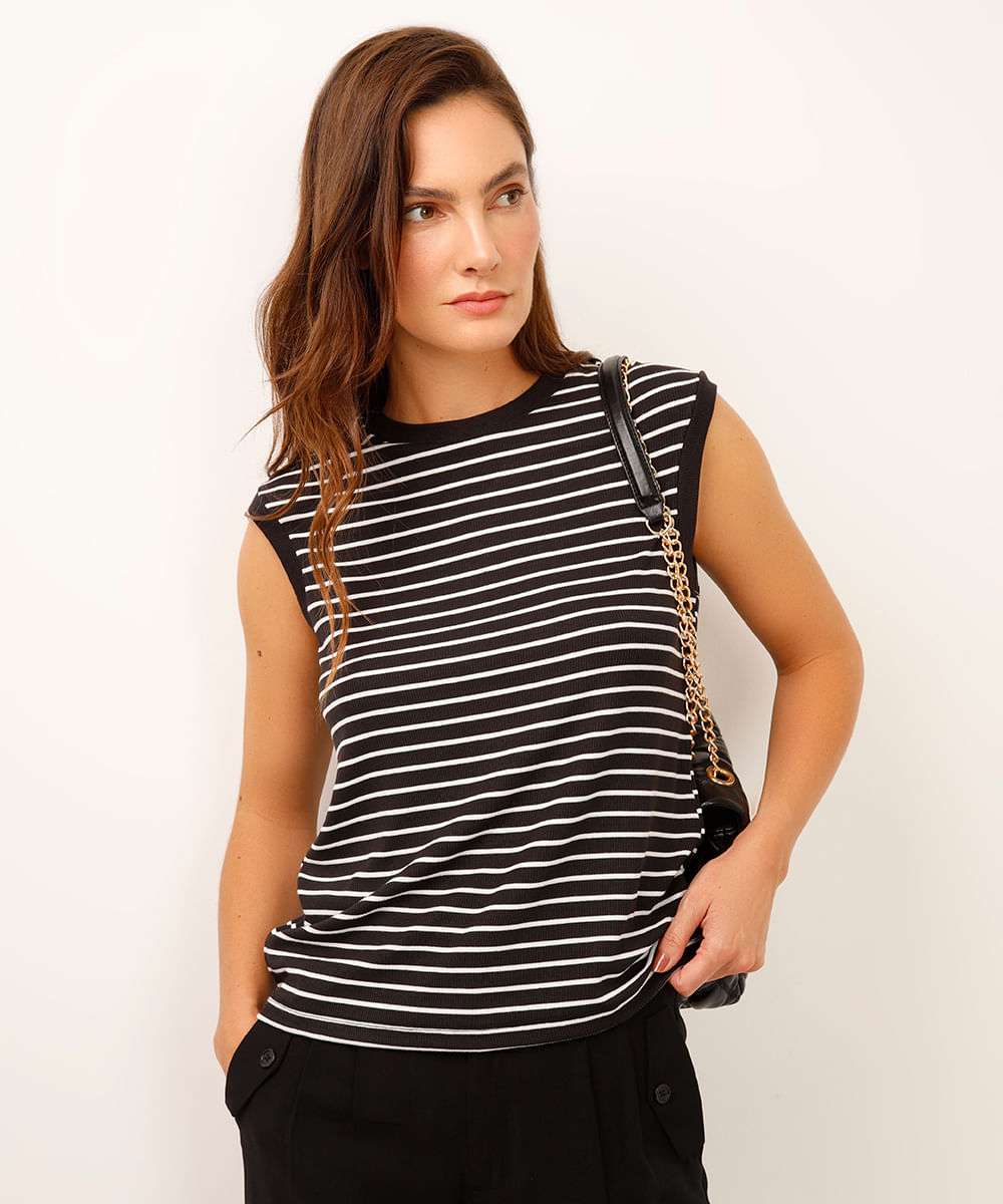 regata de viscose muscle tee listrada preta