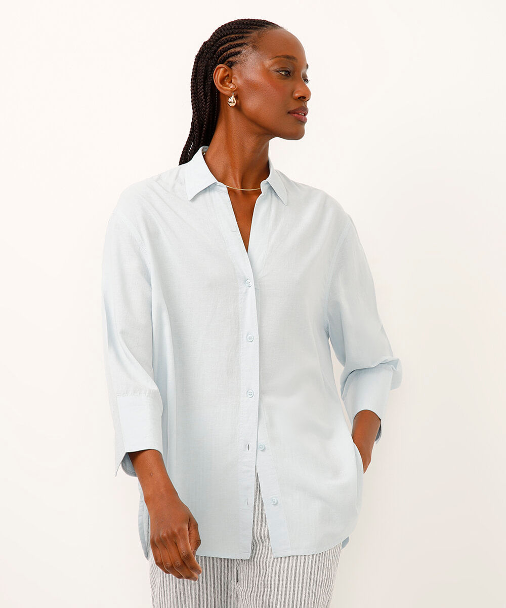 camisa com linho azul