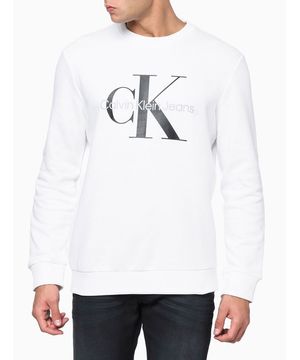 Moletom Masculino Calvin Klein Jeans Monograma Gola Careca Branco