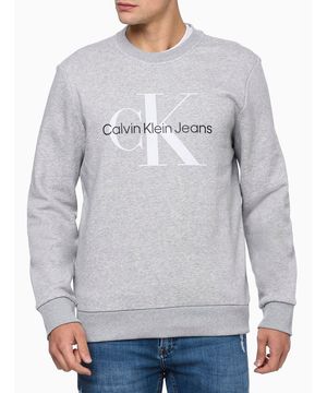 Moletom Masculino Calvin Klein Jeans Monograma Gola Careca Mescla