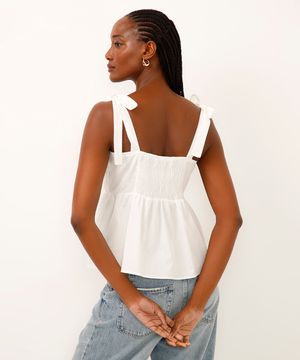 blusa de algodão evasê com amarração  off white