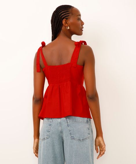 blusa de algodão evasê com amarração vermelha