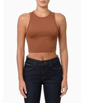 Regata Feminina Cropped Ribana Caqui Medio Calvin Klein