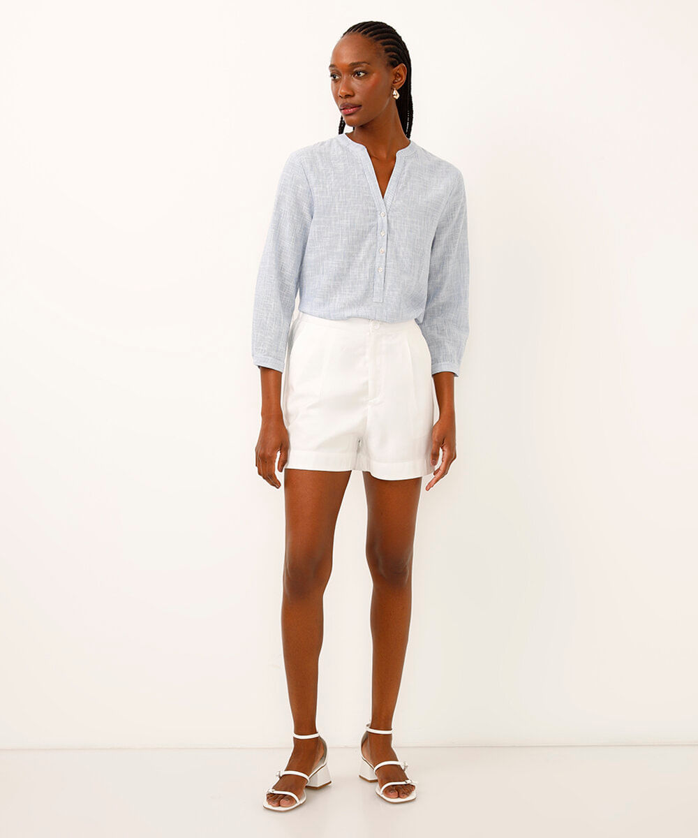 bata de algodão manga longa listrada azul