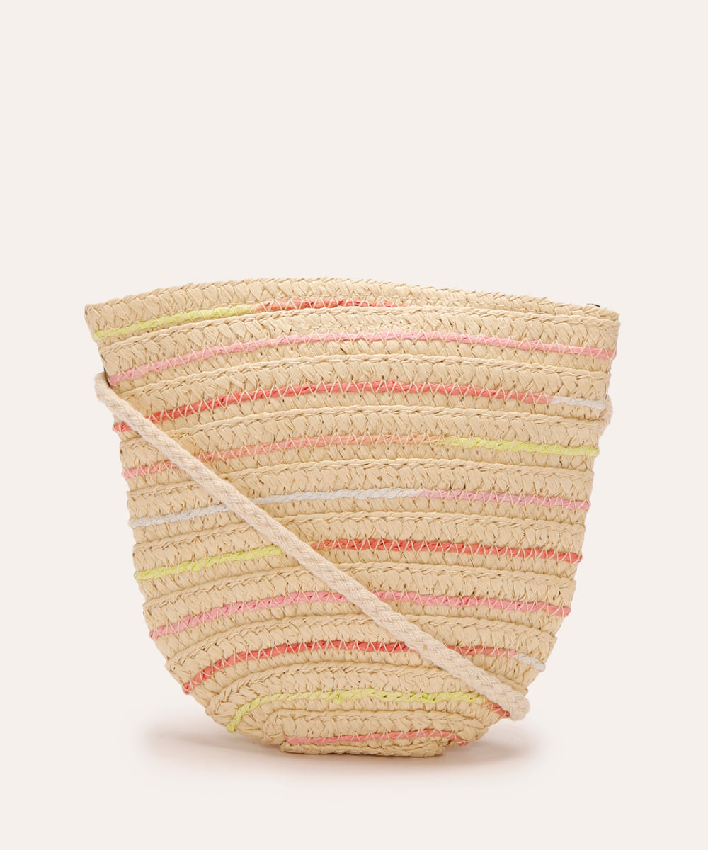 bolsa de palha infantil listrada bege