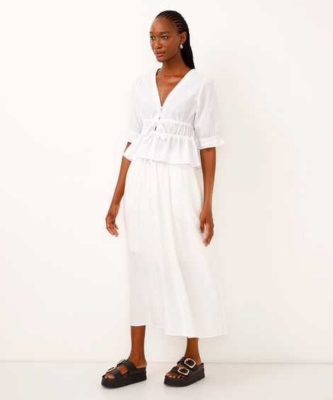 saia midi godê texturizada off white