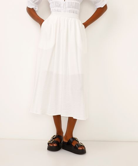 saia midi godê texturizada off white