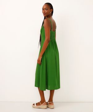 vestido midi com linho botões verde