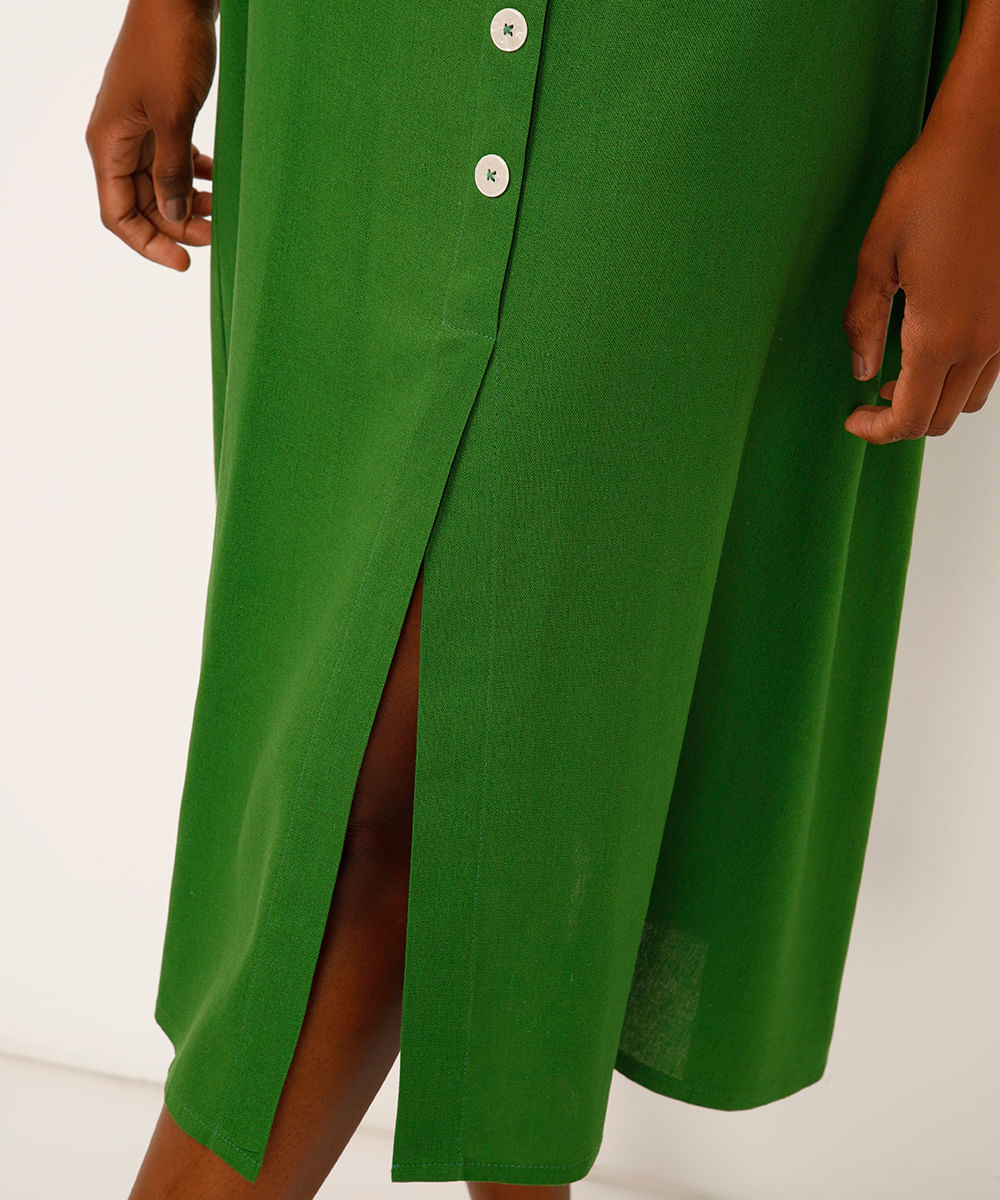 vestido midi com linho botões verde