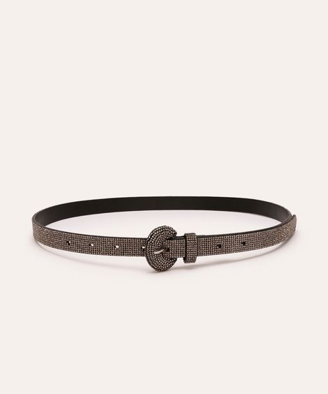 cinto fivela oval com strass preto