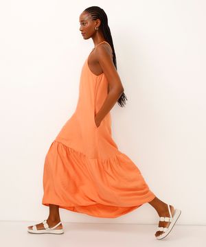 vestido midi de viscose halter neck laranja