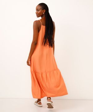 vestido midi de viscose halter neck laranja