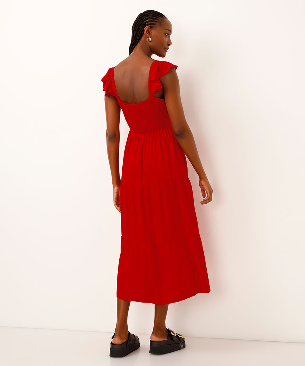 vestido midi de viscose marias vermelho