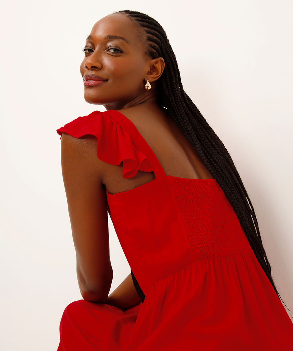 vestido midi de viscose marias vermelho