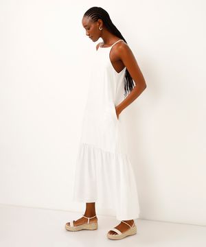 vestido midi halterneck texturizado marias off white