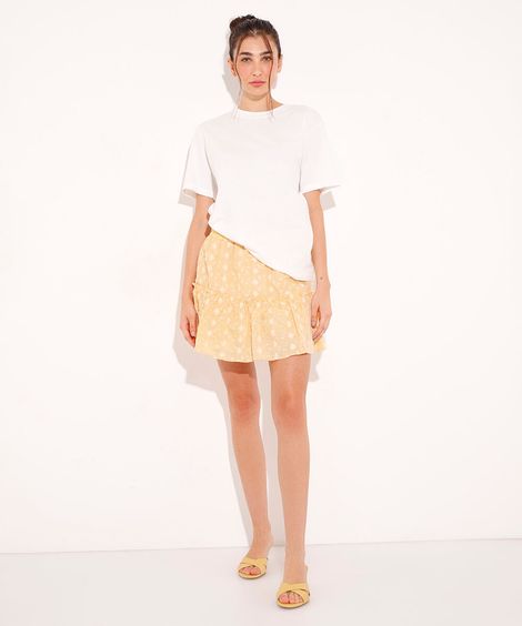 short saia com bordado floral mindset amarela