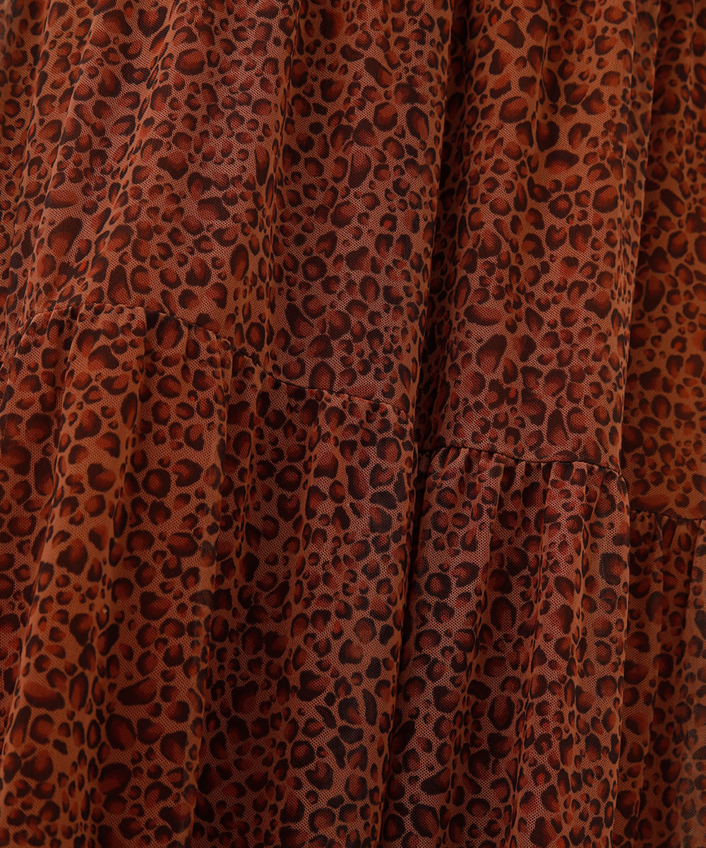 saia midi de tule animal print bege