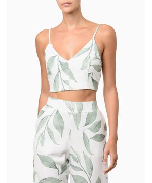 Top Feminino Cropped Linho Estampado Calvin Klein Jeans Branco