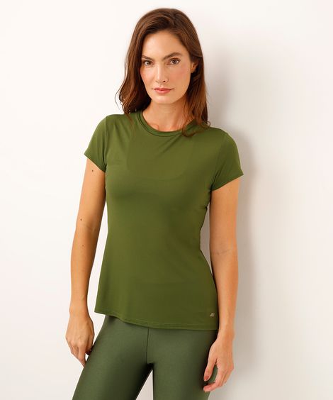camiseta feminina esportiva com recorte manga curta verde