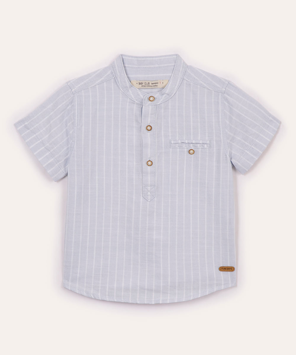 camisa infantil manga curta gola padre com bolso azul