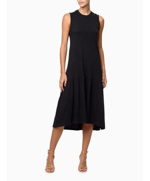 Vestido Feminino Malha Babado Aplicado Preto Calvin Klein