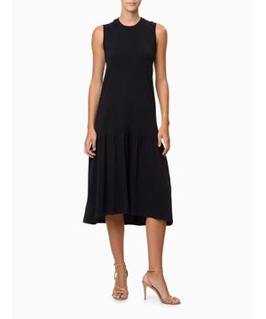 Vestido Feminino Malha Babado Aplicado Preto Calvin Klein