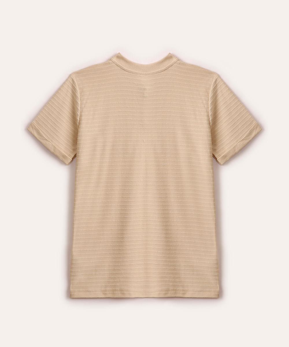 camiseta infantil texturizada gola portuguesa bege