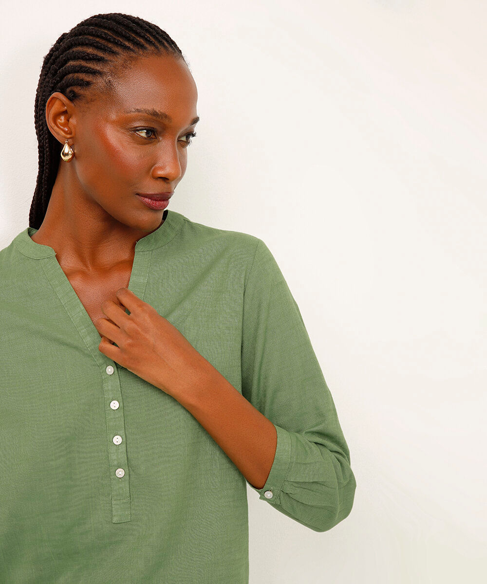 bata de algodão manga longa verde