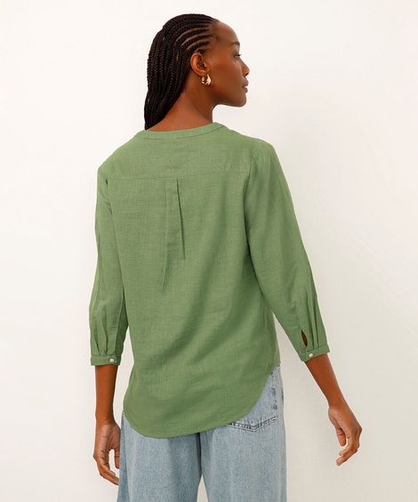 bata de algodão manga longa verde