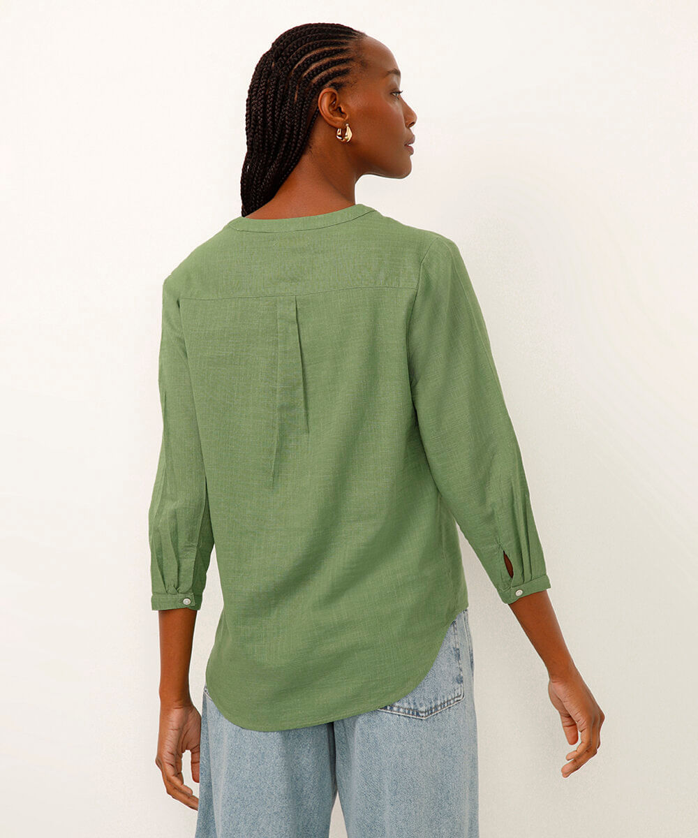 bata de algodão manga longa verde