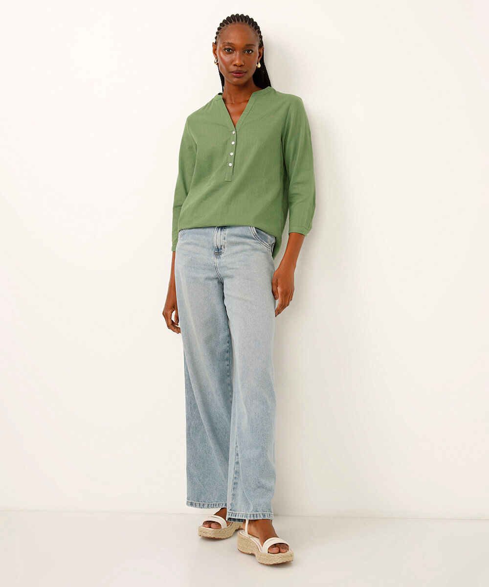 bata de algodão manga longa verde